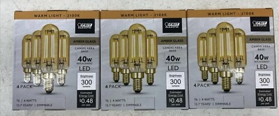 12pk Feit 40-Watt T6 Dimmable Filament Warm Amber Glass Edison Candelabra Bulb - Image 1 of 4
