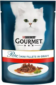 Gourmet Perle Cat Food Mini Fillets Beef in Gravy 26 x 85g (Price Marked) Adult - Picture 1 of 4