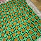 Granny Square Afghan Green & Brown/Gold Twin Blanket  Approx. 58” X 72” Vintage