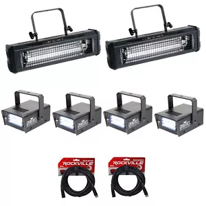 2) American DJ Mega Flash DMX 800W Compact Strobe Lights+4) Mini Strobes+Cables - Picture 1 of 11