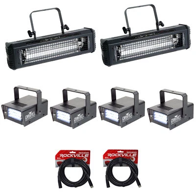 2) American DJ Mega Flash DMX 800W Compact Strobe Lights+4) Mini Strobes+Cables - Image 1 of 4