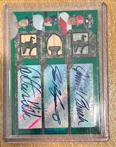 Johnny Bench Carlton Fisk Ivan Rodriguez Auto /18 2008 Topps Triple Threads