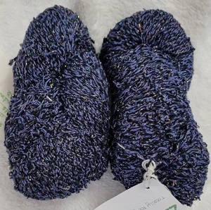 New 2 Hanks Island Yarn Recycled Fibers Silk Dark Blue & Metallic 350yds - Picture 1 of 3
