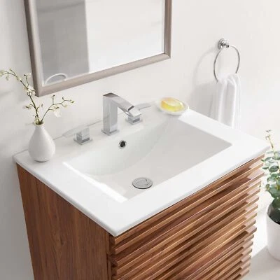 Fregadero de baño moderno Modway Cayman de 24" en blanco con lavabo rectangular Foto 1 de 4