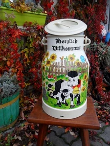 NEU Milchkanne Bodenvase Handbemalt Lustig Kuh Kalb Bauernhof Schneemann Vase - Bild 1 von 16