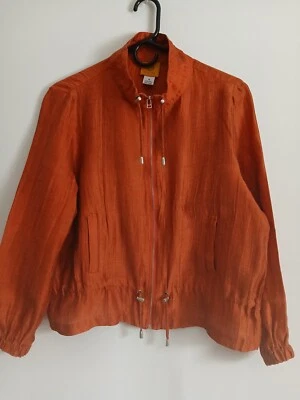 Ruby Rd. Chaqueta Ligera Naranja Profundo Lino Iridiscente Cremallera Frontal Talla 10 Foto 1 de 4