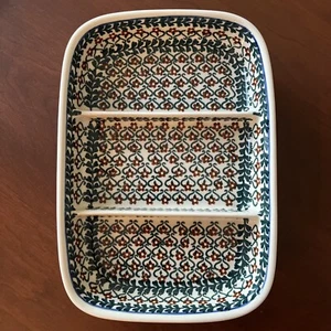 SELTEN NEU OHNE ETIKETT POLNISCHE KERAMIK 6,5 "x 9,25" rechteckige geteilte Schale - Alyssum - Bild 1 von 6
