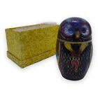 Vintage Cloisonne Enamel Brass Owl Trinket Box Lidded Jar Multicolor 2.5 in Tall