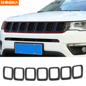 Car Grill Inserts Grille Cover Trims Frame Kit for Jeep Compass 2017-2020 Black - Picture 1 of 6