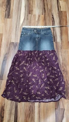 Cute Womens Angels Denim and Fabric Purple Floral Long Skirt Size 3 - Image 1 of 4