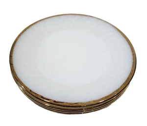 Vtg Fire King White Milk Glass Swirl Gold Trim 9” Dinner Plates Set of 4 - Picture 1 of 15