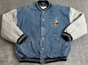 Vintage 90's Looney Tunes Warner Bros Store Denim Quilted Bomber Jacket Men’s L - Picture 1 of 18