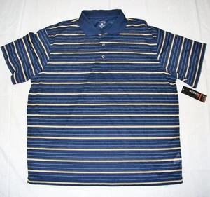 NWT Mens George Polo Golf Shirt Short Sleeve White Blue Yellow Striped XL - Picture 1 of 2