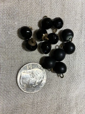 2 Sets Antique Black Glass ball Buttons (5 Matte 7/16”, 7 Facet 3/8”)Brass Shank - Image 1 of 4