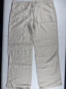 London Jean Chino 100% Linen Pants Size Small Beige Pockets Drawstrings - Picture 1 of 10