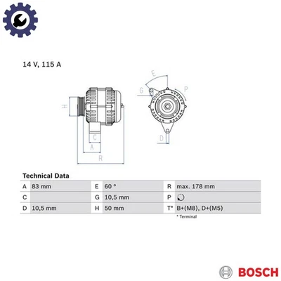 ALTERNATOR 0 986 041 320 FOR MERCEDES-BENZ C-CLASS/Break/T-Model CLK SL  PUCH - Image 1 of 4