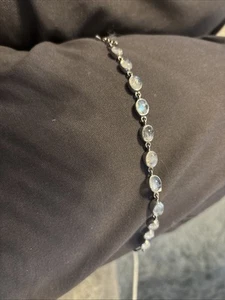 Sterling Silver Round Rainbow Moonstone Blue Flash 8” Adjustable Bracelet 925 - Picture 1 of 2