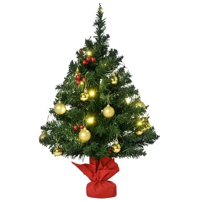 HOMCOM Piccolo Albero di Natale 60cm con 15 Luci a LED e Decorazioni - Immagine 1 di 4