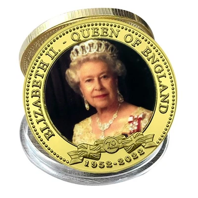 UK Queen Elizabeth II Platinum Jubilee Golden Commemorative Coin Souvenir Medal - image 1 of 4