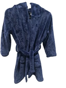 Pottery Barn Kids Hooded Plush Robe Youth Size 4-6 Blue Soft Belted Warm Bath - Picture 1 of 6