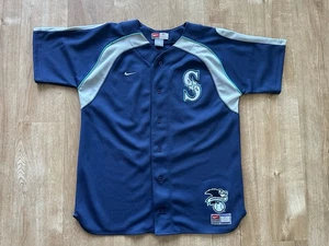 Vintage Nike Team Seattle Mariners Baseball Jersey Youth Kids Large Blue MLB - Picture 1 of 5