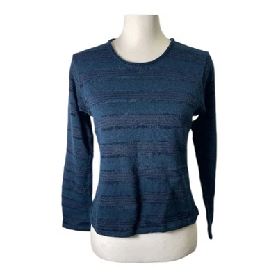 Suéter Petite Sophisticate para mujer pequeño azul lana rayas manga larga pulóver Foto 1 de 4
