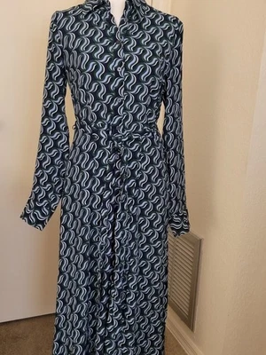 Boden Kate Midi Shirt Dress Sm Navy Ribbon Print Fit & Flair Long-Sleeve Busines - Image 1 of 4