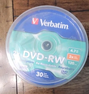 Husillo Verbatim DVD-RW 4,7 GB 2X velocidades 120 min 30/PK, nuevo - Imagen 1 de 5