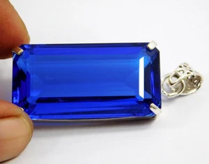Zertifizierter 95,80 ct natürlicher Tansanit Anhänger Smaragdschliff blau atemberaubender Edelstein - Bild 1 von 8