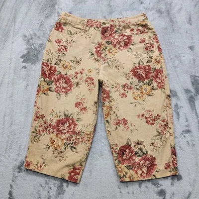 Vintage 90s Talbots Jeans Womens 14 Mocha Pink Floral High Rise Capri HEMMED - Image 1 of 4