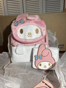NWT Loungefly Sanrio Mini Backpack & Wallet Set - Fuzzy Plush - My Melody - Picture 1 of 24