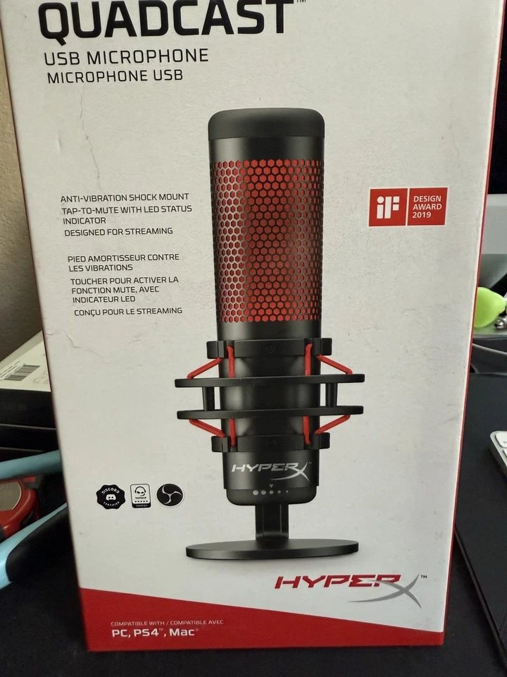 HyperX QuadCast Wired Multi-Pattern Condenser Microphone with Dynamic RGB Lighting Effects - Black (4P5P6AA)