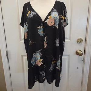 Blusa Top Tórrida Negra Estampado Floral Flores Rosas Otoño Talla 2 2X Boho Bohemia - Imagen 1 de 8