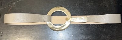 COLDWATER CREEK Women’s Gray Leather Belt NickelTone Buckle Brutalist Sz M - Image 1 of 4