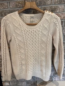 Suéter para mujer LL Bean Fisherman 100 % algodón grueso tejido con cable crema talla M - Imagen 1 de 11