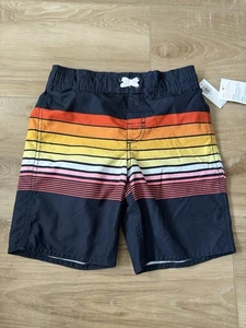 Old Navy Board Shorts Swim Trunks Boys Size S 6/7 Navy With Colored Stripes NWT - Picture 1 of 6