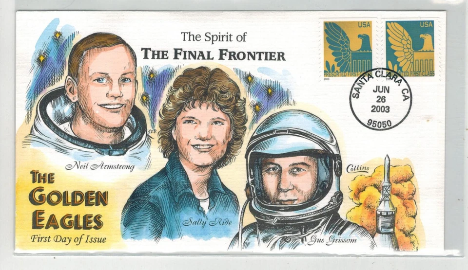 COLLINS HANDPAINTED EAGLES 2 DIFF PRINTINGS DULL BLUE NEIL ARMSTRONG SALLY RIDE - Image 1 of 1