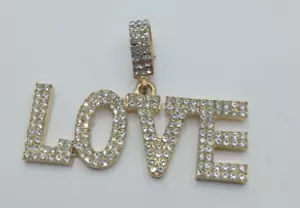 Word Love Spelled Out Pendant Necklace Cubic Zirconia Bling Jewelry - Picture 1 of 2