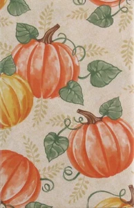 Autumn Harvest Pumpkins with Vine Leaves Vinyl Flannel Back Tablecloth Var Size - Picture 1 of 6