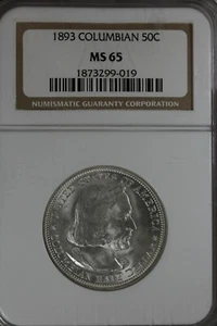 1893 .50 NGC MS 65 COLUMBIAN Classic Silver Commemorative Coin - Picture 1 of 2