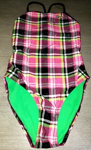 girls XL 16? 1 PC SWIM SWIMMING SUIT pink black SILVER SPARKLE GREEN LINED NICE! - Picture 1 of 2