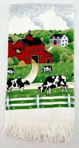 Franco American Farmland Scene Multicolor 100% Cotton Fringed Kitchen Towel - Picture 1 of 9