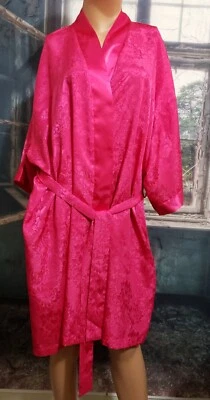 Adonna Pink Floral Robe Sz M Knee Length Kimono Housecoat Lightweight Tie Belt  - Image 1 of 4