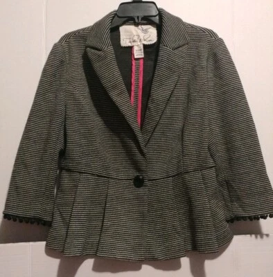 Mujer Chaqueta Blazer TABITHA Rayas Blanco y Negro 3/4 slv Talla L Foto 1 de 4