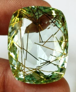 AAA+ Large Rutilated Quartz 74.05 Ct. Cushion Cut Loose Gemstone @Women Gift - Picture 1 of 7