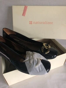NEW in Box Naturalizer Billow-Black Shiny Flats w/Gold Links on Toe - Sz 10 - Picture 1 of 8
