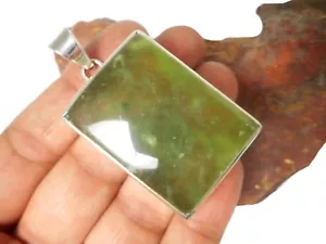 Big Rectangular Green PREHNITE Sterling Silver 925 Gemstone Pendant - Picture 1 of 5