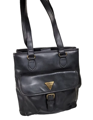 Vintage Guess Black Purse Handbag Shoulder Bag Vegan Leather 90s Satchel Y2K - Image 1 of 4