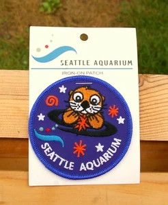 Seattle Aquarium Sea Urchin & Otter 3" Iron-On Embroidered Patch - Picture 1 of 2