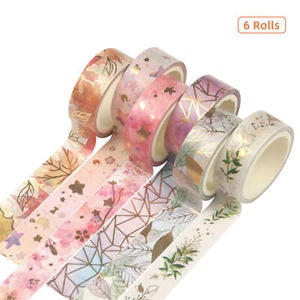 6 Rolls Washi Tape Set Floral  Foil Washi Masking Tape 15mm Wide Plant I4Y7 - Picture 1 of 7